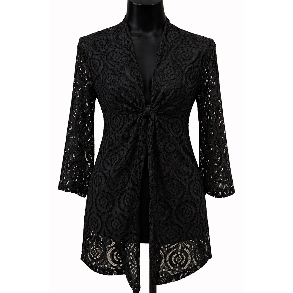 Catalina Womens Kimono Swimsuit Beach Cover Up Small 4-6 Black Open Lace Tie